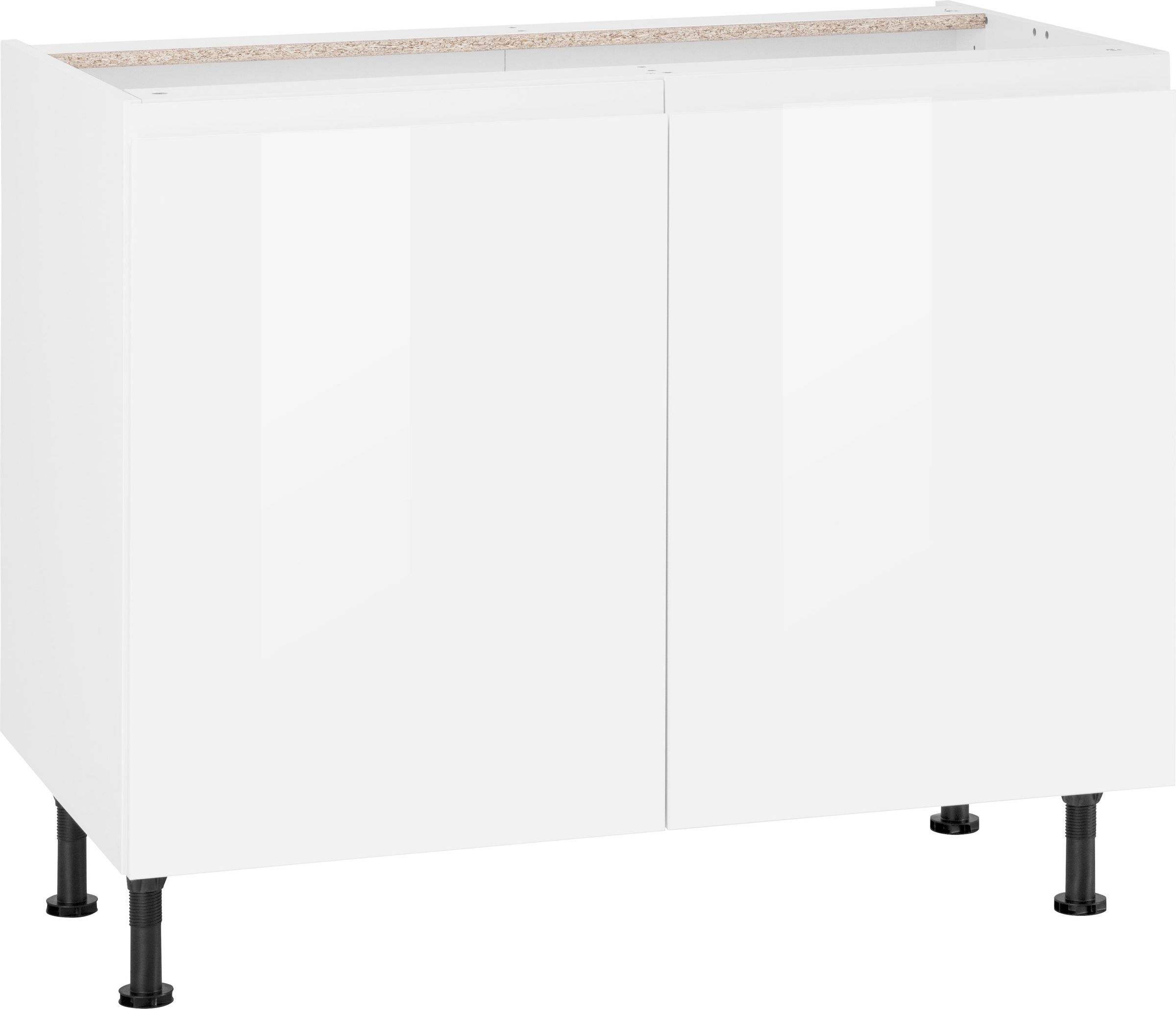 Unterschrank KOCHSTATION "KS-Avio", weiß (weiß hochglanz), B:100cm H:87cm T:58,4cm, Schränke, Unterschrank, hochwertige Hochglanz-Fronten und höhenverstellbare Füße, Breite 100cm