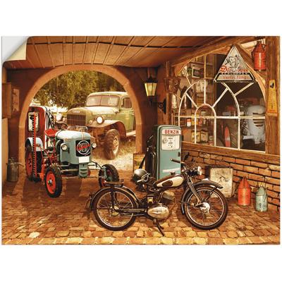 Wandbild ARTLAND "Werkstatt mit Traktor und Motorrad", braun (farbe bild(er): braun), B:60cm H:45cm, Bilder, als Alubild, Outdoorbild, Leinwandbild, Wandaufkleber, versch. Größen Image
