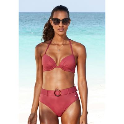 Highwaist-Bikini-Hose S.OLIVER "Rome", Damen, Gr. 34, N-Gr, rot (rostrot), Microfaser, Polyamid, unifarben, Badehosen, mit abnehmbarem Gürtel Image