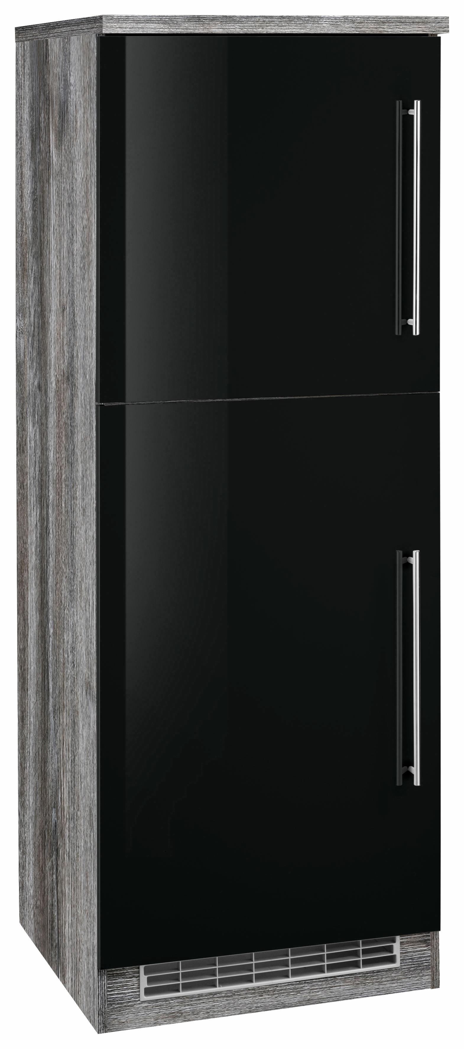 Kühlumbauschrank KOCHSTATION "KS-Samos", schwarz (schwarz hochglanz, eiche vintage), B:60cm H:165cm T:60cm, Schränke, 60 cm breit Image