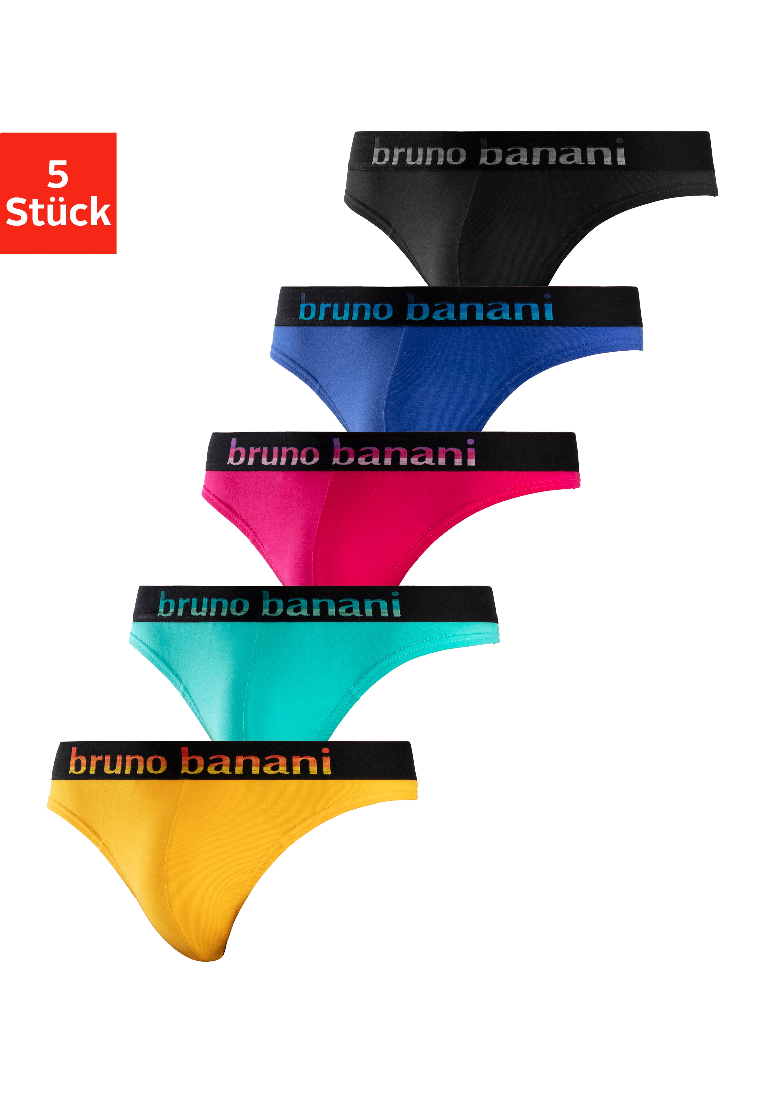 String BRUNO BANANI, Herren, Gr. L, bunt (blau, pink, mint, gelb, schwarz), Jersey, Obermaterial: 95% Baumwolle, 5% Elasthan, unifarben, körpernah, Unterhosen, mit Streifen Logo Webbund Image