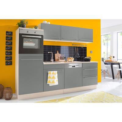 Küche OPTIFIT "Bern", grau (front: basaltgrau, korpus: akaziefarben, arbeitsplatte: akaziefarben), B:240cm T:60cm, Komplettküchen-Sets, Breite 240 cm, ohne E-Geräte, Stärke der Arbeitsplatte wählbar Image