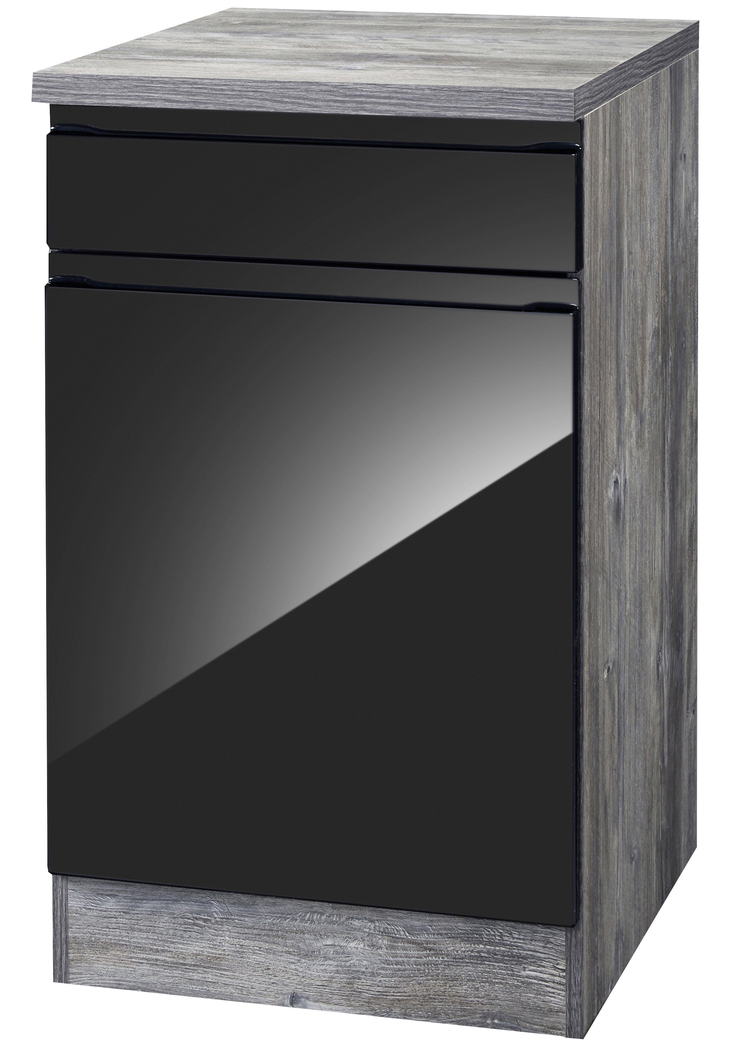 Unterschrank KOCHSTATION "KS-Virginia", schwarz (schwarz hochglanz), B:50cm H:85cm T:60cm, Holzwerkstoff, MDF, Schränke, Küchenunterschrank Unterschrank, 50 cm breit