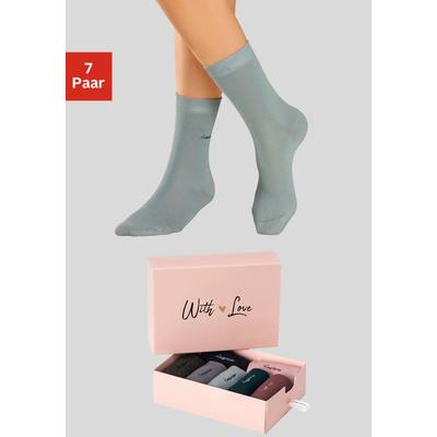 Basicsocken LASCANA, Damen, Gr. 39-42, bunt (1x altrosa, 1x beere, 1x petrol, 1x grün, 1x marine, 1x anthrazit, meliert,