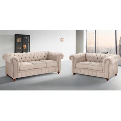Sitzgruppe HOME AFFAIRE "Chesterfield", beige (creme), H:74cm T:89cm, Sitzmöbel-Sets, hochwertige Knopfheftung, bestehend aus 2- und 3-Sitzer Image