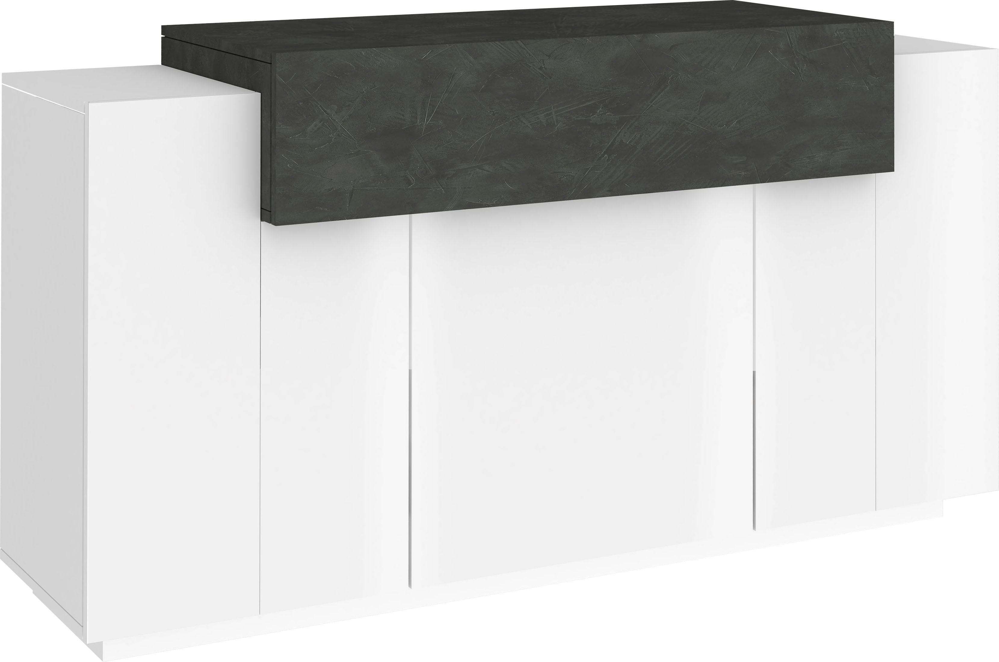 Kommode INOSIGN "Coro, Kommode, Schrank, Kredenz, grifflos", weiß (weiß, schiefer), B:140cm H:86cm T:45cm, FSC-zertifizierter Holzwerkstoff, Sideboards, Kommode, 1 Klappe,3 Türen, Doppeltiefe Hochglanz Fronten, Breite 140