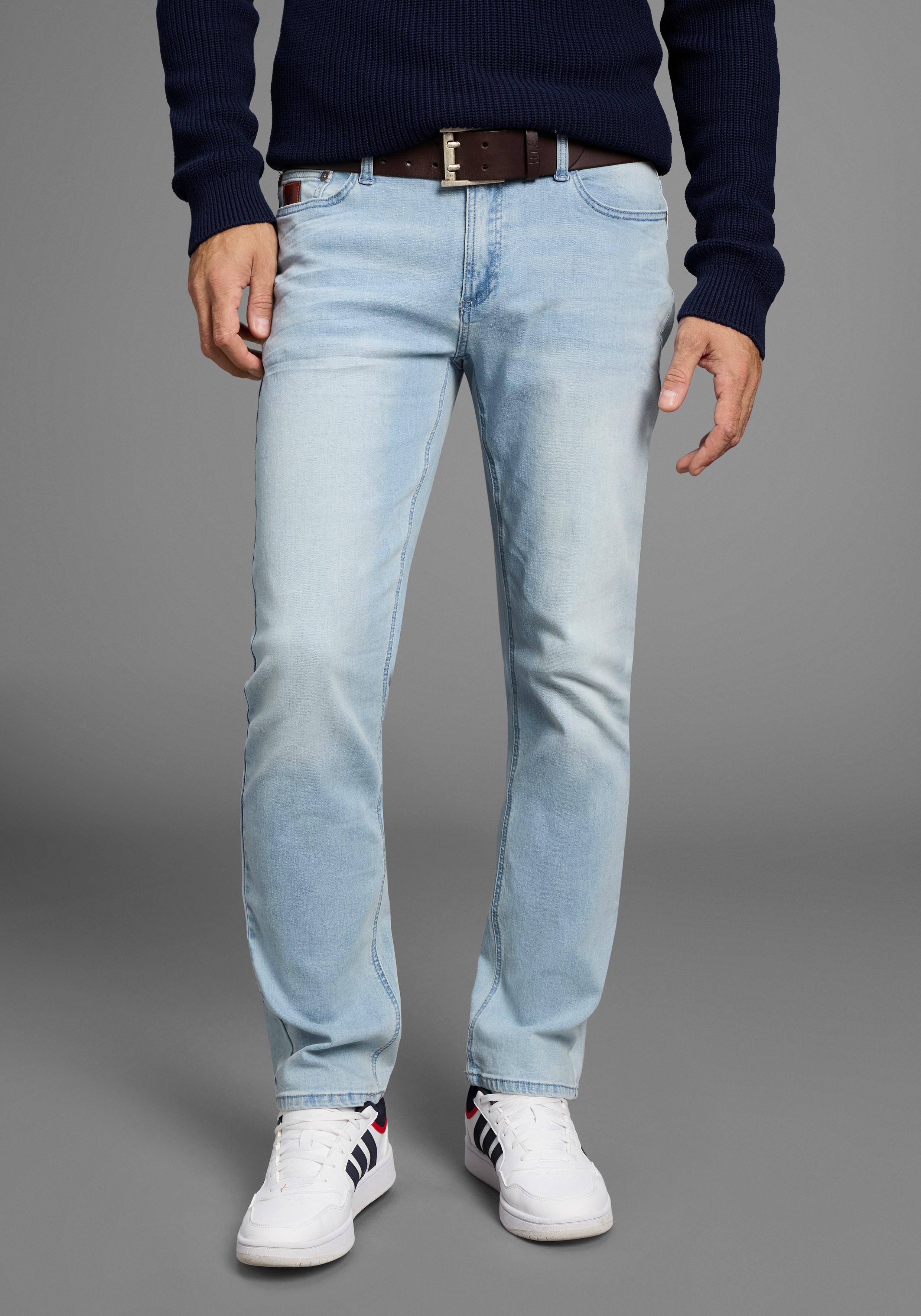 Straight-Jeans BRUNO BANANI "Hutch", Herren, Gr. 33, Länge 34, blau (light blau), Denim/Jeans, Obermaterial: 98% Baumwolle, 2% Elasthan, normal lang, Jeans Straight-Jeans, gerade geschnittenes Bein, niedrige Leibhöhe, reguläre Passform, Topseller