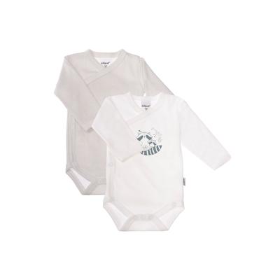 Body LILIPUT, Baby, Gr. 44, EURO-Größen, grau (weiß, grau), 100% Baumwolle, bedruckt, kurz, Langarm, Bodies, mit praktischer Druckknopfleiste