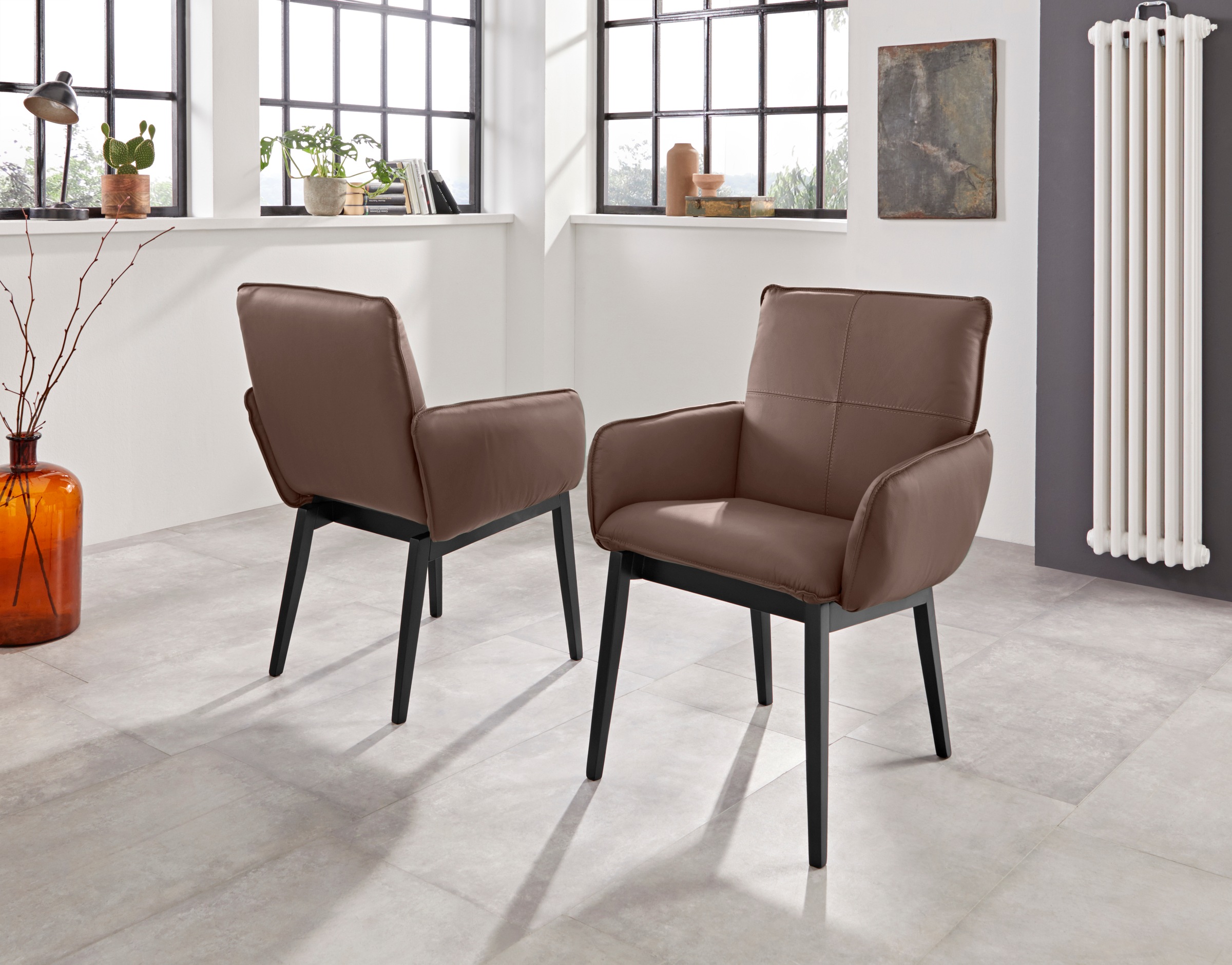 Armlehnstuhl HOME AFFAIRE "Model 6", braun (espresso, schwarz), B:68cm H:90cm T:66cm, Stühle, Armlehnstuhl, Bezug in Microfaser oder Leder, Gestell ist Buche in schwarz lackiert