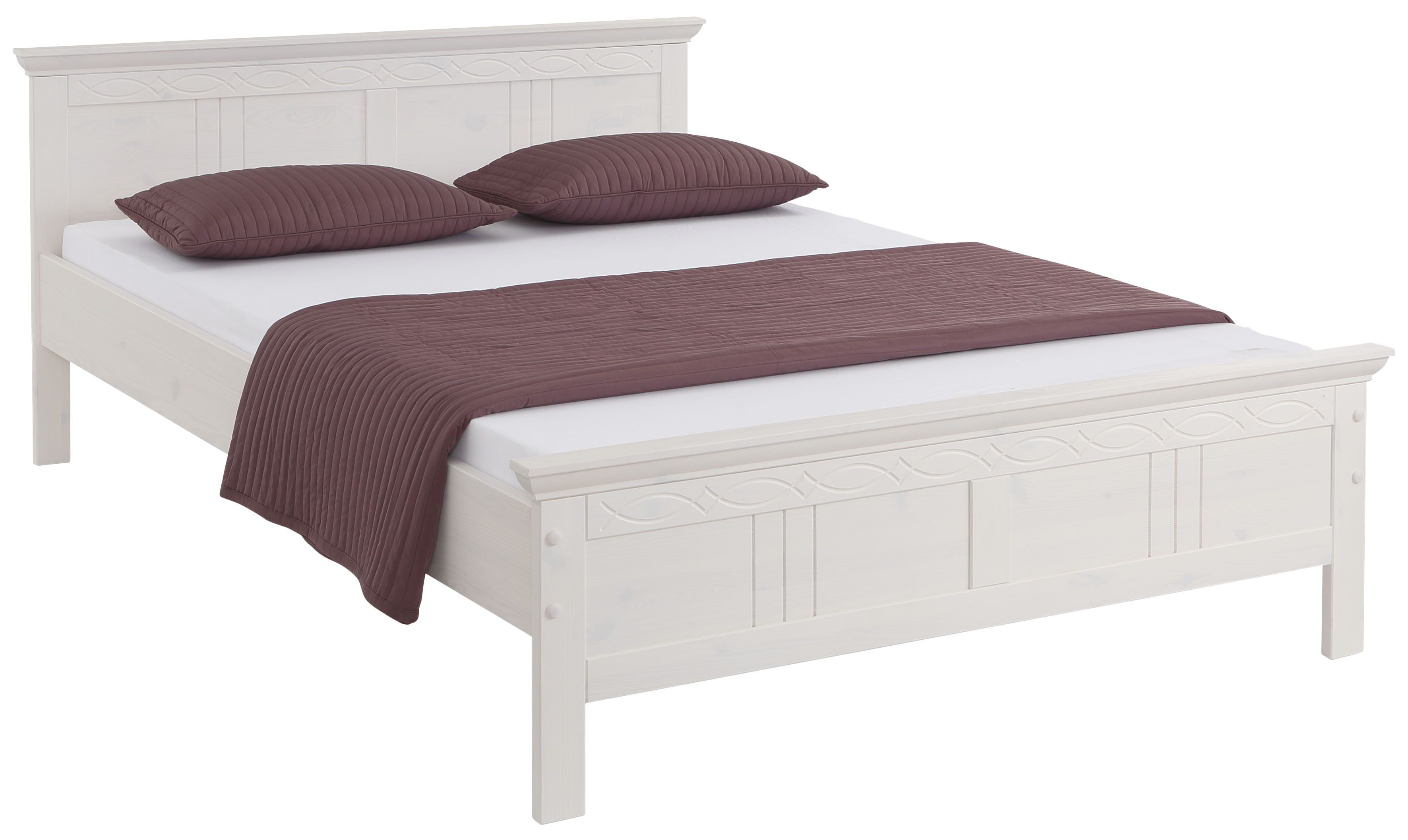 Massivholzbett HOME AFFAIRE "Indra, TOPSELLER, Landhausstil, edles Design,zertifiziertes Massivholz", weiß, B:156cm H:80cm L:208,4cm, Betten, mit dekorativen Fräsungen, in 2 Breiten und Farben