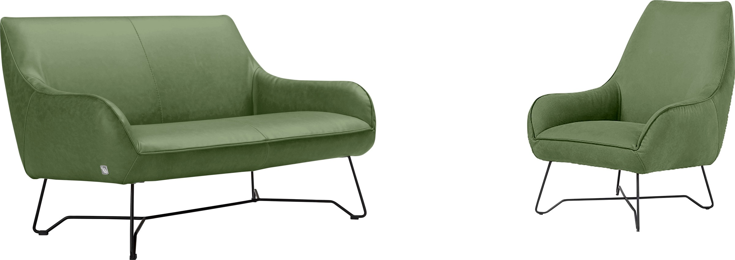 Polstergarnitur EGOITALIANO "Namy, Designobjekt mit hohem Sitzkomfort und toller Detailverarbeitung", grün (sprite,), Leder CAREZZA, Leder CAREZZA (echtes Rindsleder) ist ein Naturleder, dass die ursprünglichen Eigenschaften der Haut nicht...