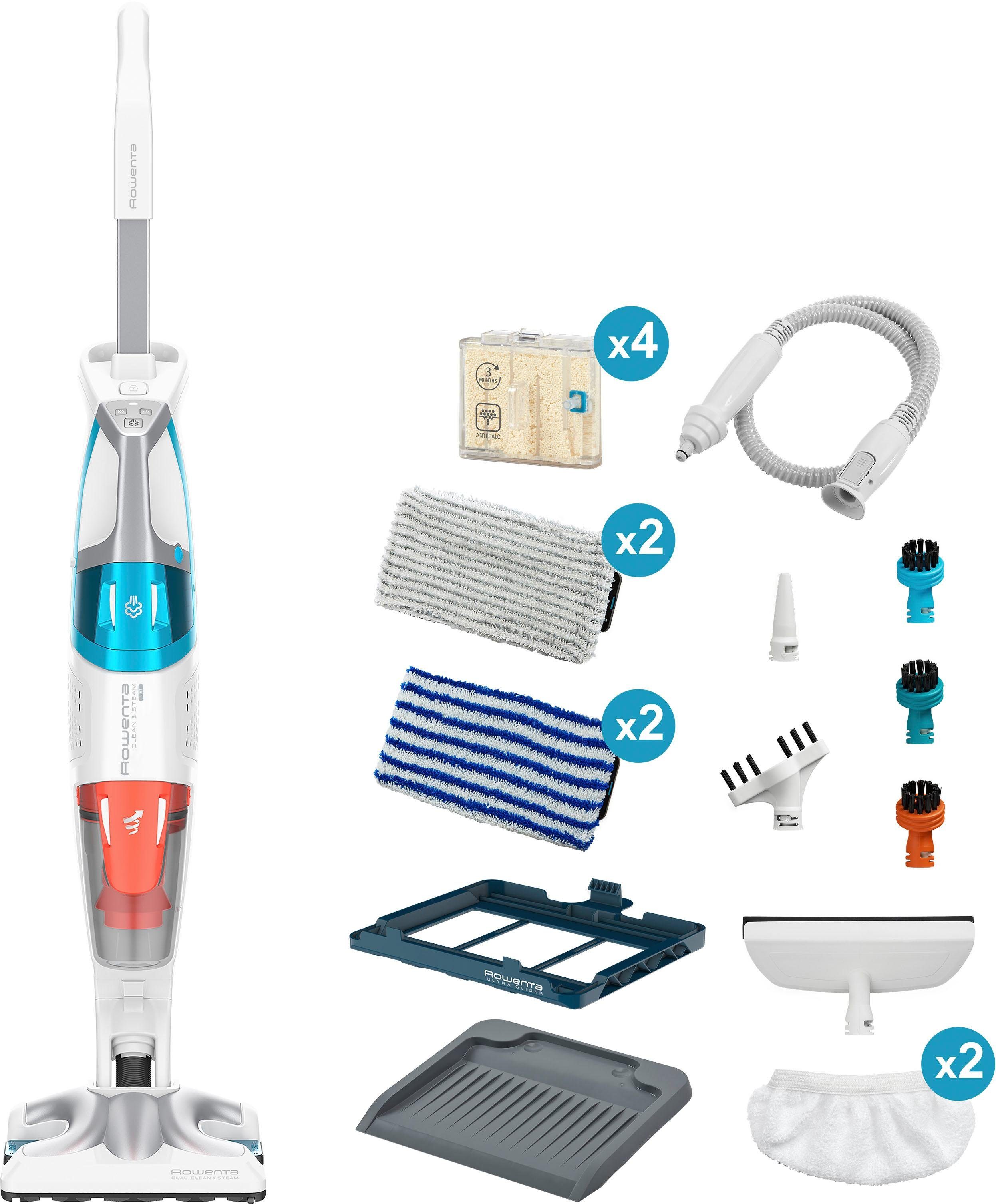 ROWENTA Dampfreiniger "+ Staubsauger Clean & Steam Ultimate RY8544", weiß, B:25cm H:32cm T:79cm, Mehrzwecksauger, gleichzeitig saugen und wischen, Abnehmbares Handteil, viele Aufsätze Image