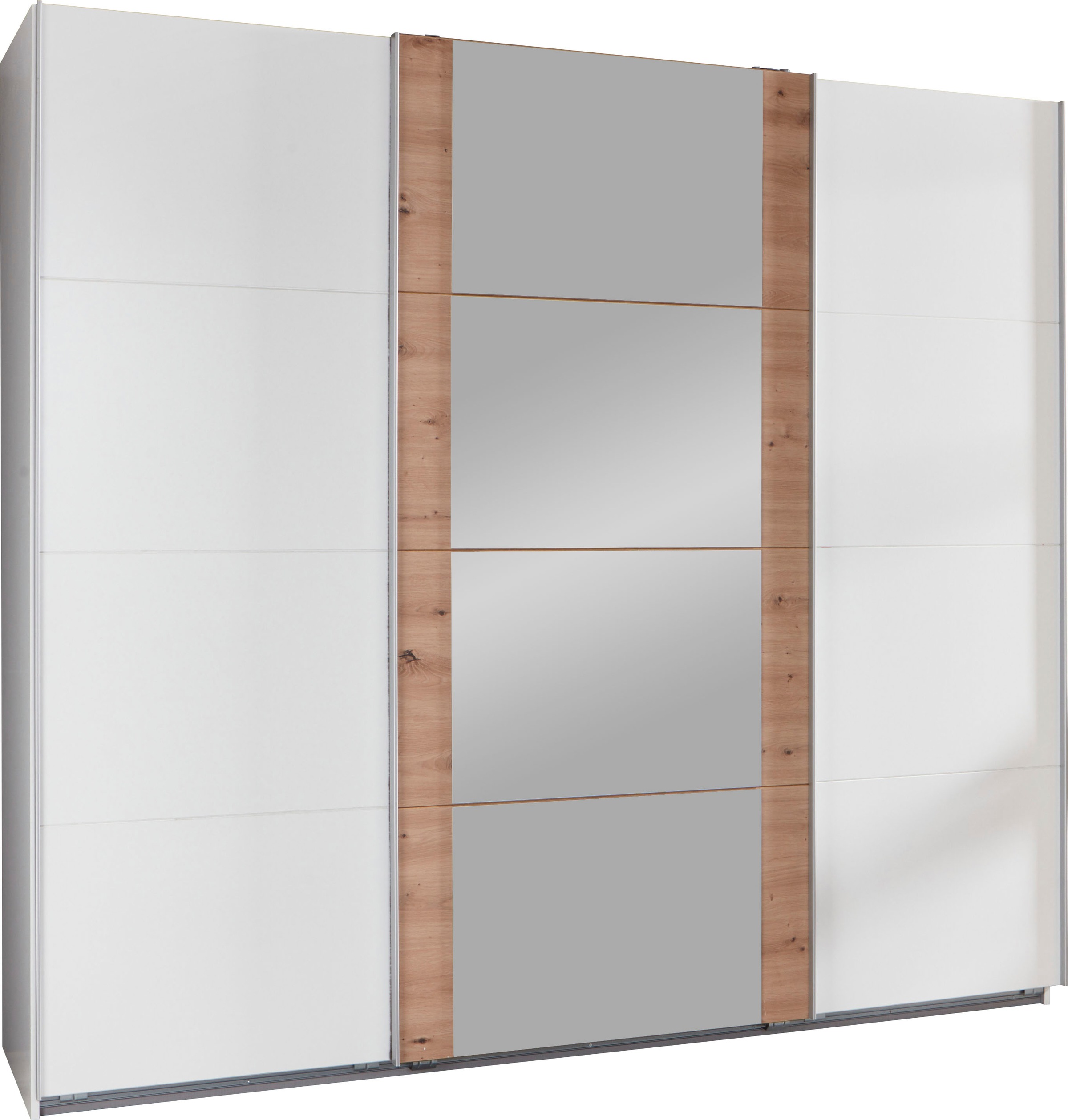 Schwebetürenschrank WIMEX "Bern Schiebetürenschrank TOPSELLER", weiß (weiß, artisan oak nachbildung, alu), B:270cm H:236cm T:64cm, Spanplatte, Schränke, Schwebetürenschrank, Schrank mit zusätzlicher Innenausstattung, Garderobe, Topseller