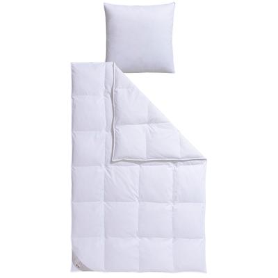 Federbettdecke + Federkissen RIBECO "Laram, 2-tlg. Naturprodukt zum TOP-Preis", weiß, B/L: 135cm x 200cm Anzahl Teile 1, B/L: 80cm x 80cm Anzahl Teile 1, normal, Bezug: 100% Baumwolle. Füllung: 90% Federn, 10% Daunen, Bettwaren-Sets, Decke mit... Image