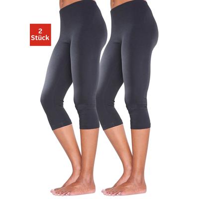 Caprileggings VIVANCE ACTIVE, Damen, Gr. 56/58, N-Gr, schwarz (2x schwarz), Single Jersey, Obermaterial: 95% Baumwolle, 5% Elasthan. Obermaterial 2: 60% Baumwolle, 35% Polyester, 5% Elasthan, unifarben, Basic, eng 3/4-Länge, Hosen, mit Gummibund,... Image