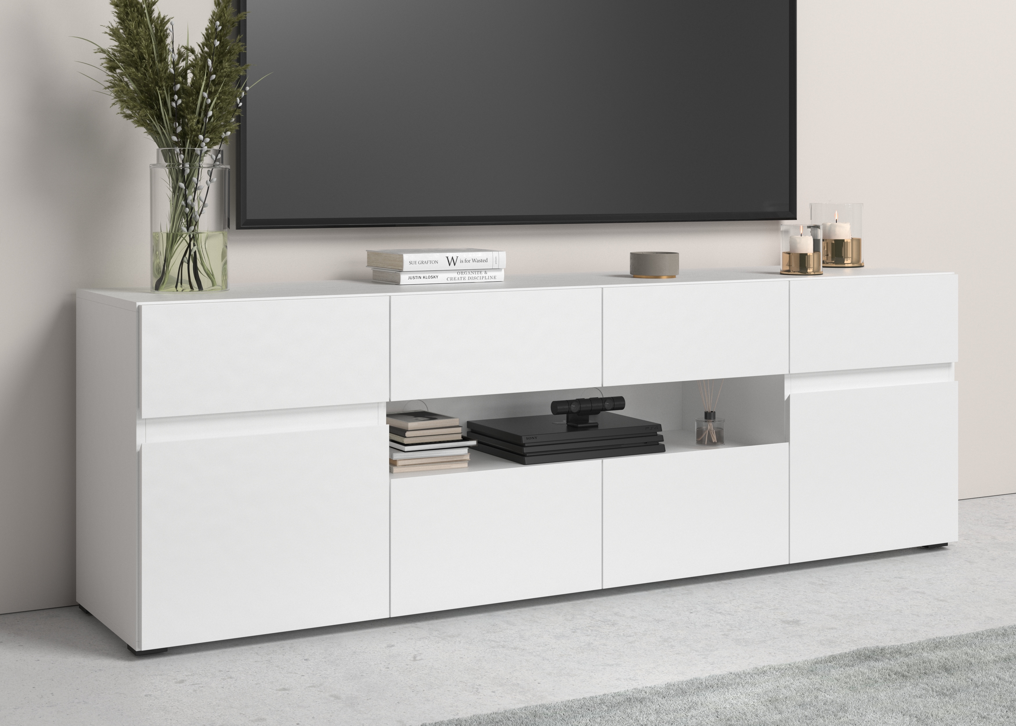 Lowboard INOSIGN "Rimini", weiß (alpinweiß), B:179,8cm H:59,2cm T:40cm, Spanplatte, Sideboards, Breite 180 cm