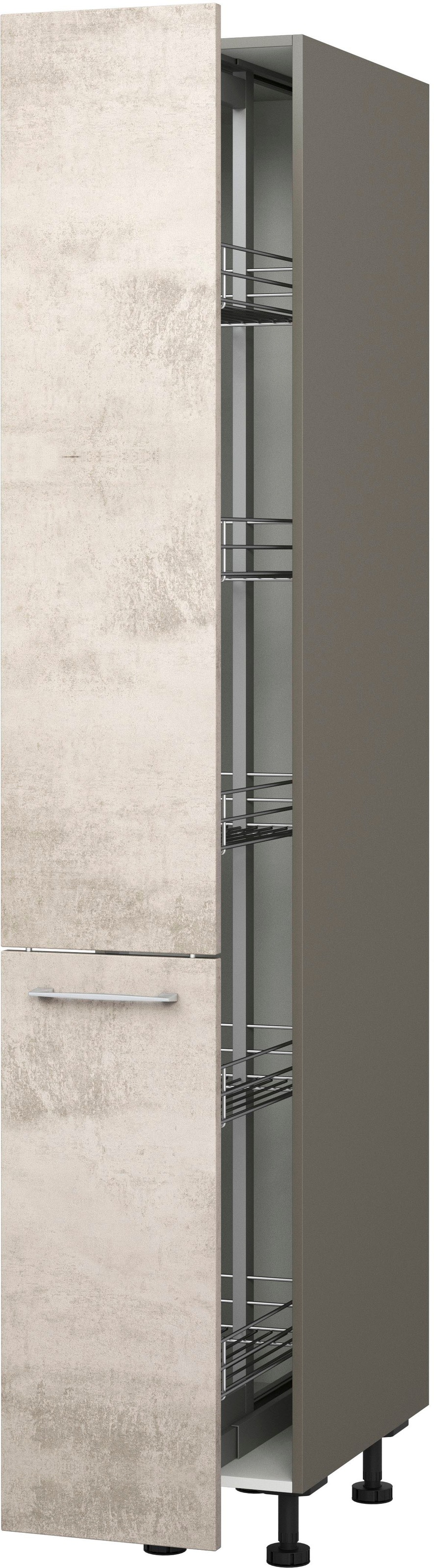 Apothekerschrank KOCHSTATION "KS-Trea SVAV30-195", grau (betonfarben hell, anthrazit), B:30cm H:195cm T:56cm, Schränke, Apothekerschrank, inklusive 5 verstellbarer Drahtkörbe, Höhe 195 cm, Breite 30 cm