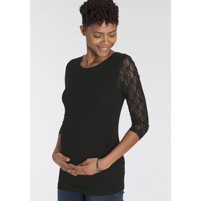 Umstandsshirt NEUN MONATE "Für Schwangerschaft und Stillzeit", Damen, Gr. 40/42, schwarz, Jersey, Obermaterial: 95% Viskose, 5% Elasthan. Ärmel: 92% Polyester, 8% Elasthan, unifarben, modisch, figurbetont hüftlang, Rundhals, 3/4-Ärmel abgesteppte... Image