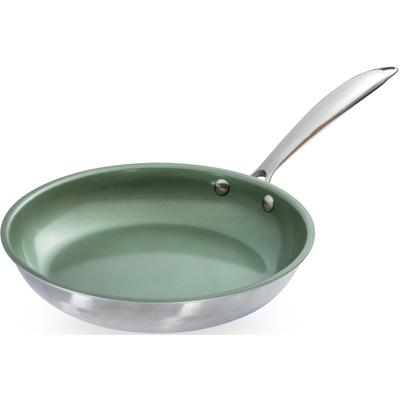 Bratpfanne JUST VEGAN "CeraVegan", grün (dunkelgrün, edelstahlfarben), H:5cm Ø:28cm, Pfannen, Pflanzliche Keramikbeschichtung, Induktion