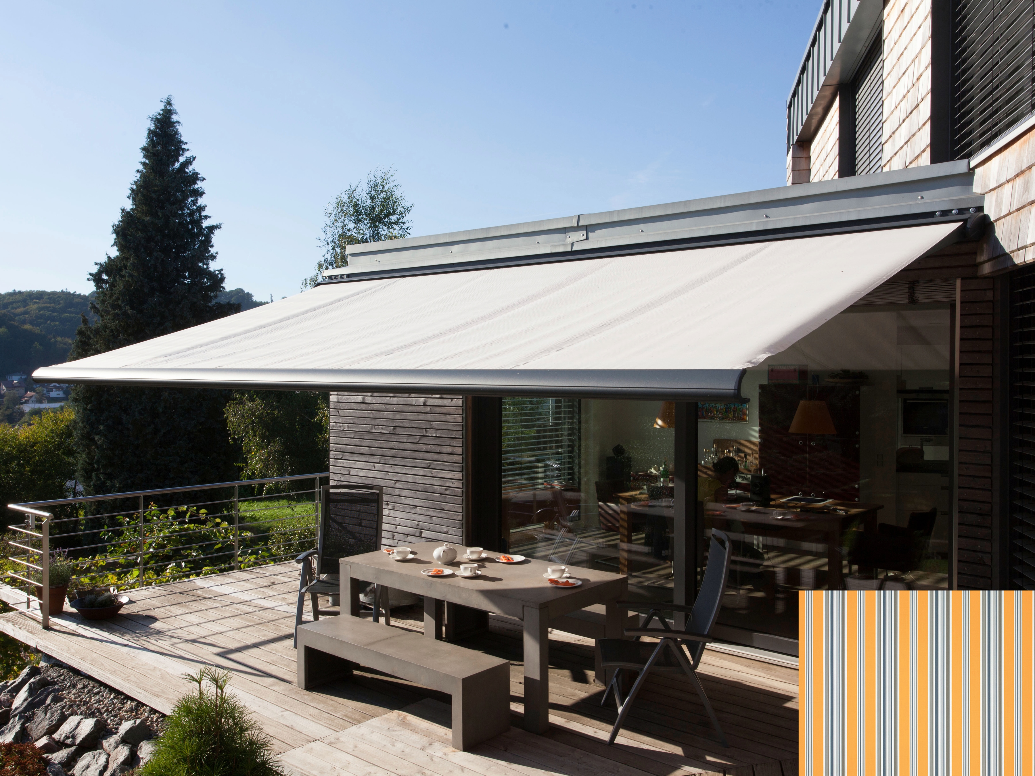 Kassettenmarkise WISMAR "Classic S-Compact", bunt (gelb, grau, blau), B:500cm, Polyacryl, Markisen, Breite: 500 cm, Ausfall: 300 cm