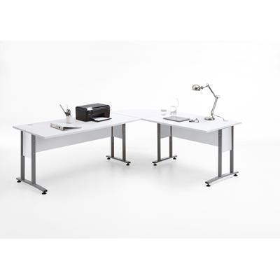 Eckschreibtisch FMD "Calvi", weiß (weiß brilliant, grau), B:240cm H:75cm T:200cm, Tische