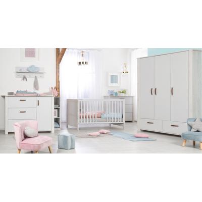 Babyzimmer-Komplettset ROBA "Mila" Gr. Kinderbett, Schrank & Wickelkommode, B/H: 70cm x 140cm, weiß (eiche gekalkt/lichtgrau) Baby Schlafzimmermöbel-Sets mit Kinderbett, Schrank und Wickelkommode