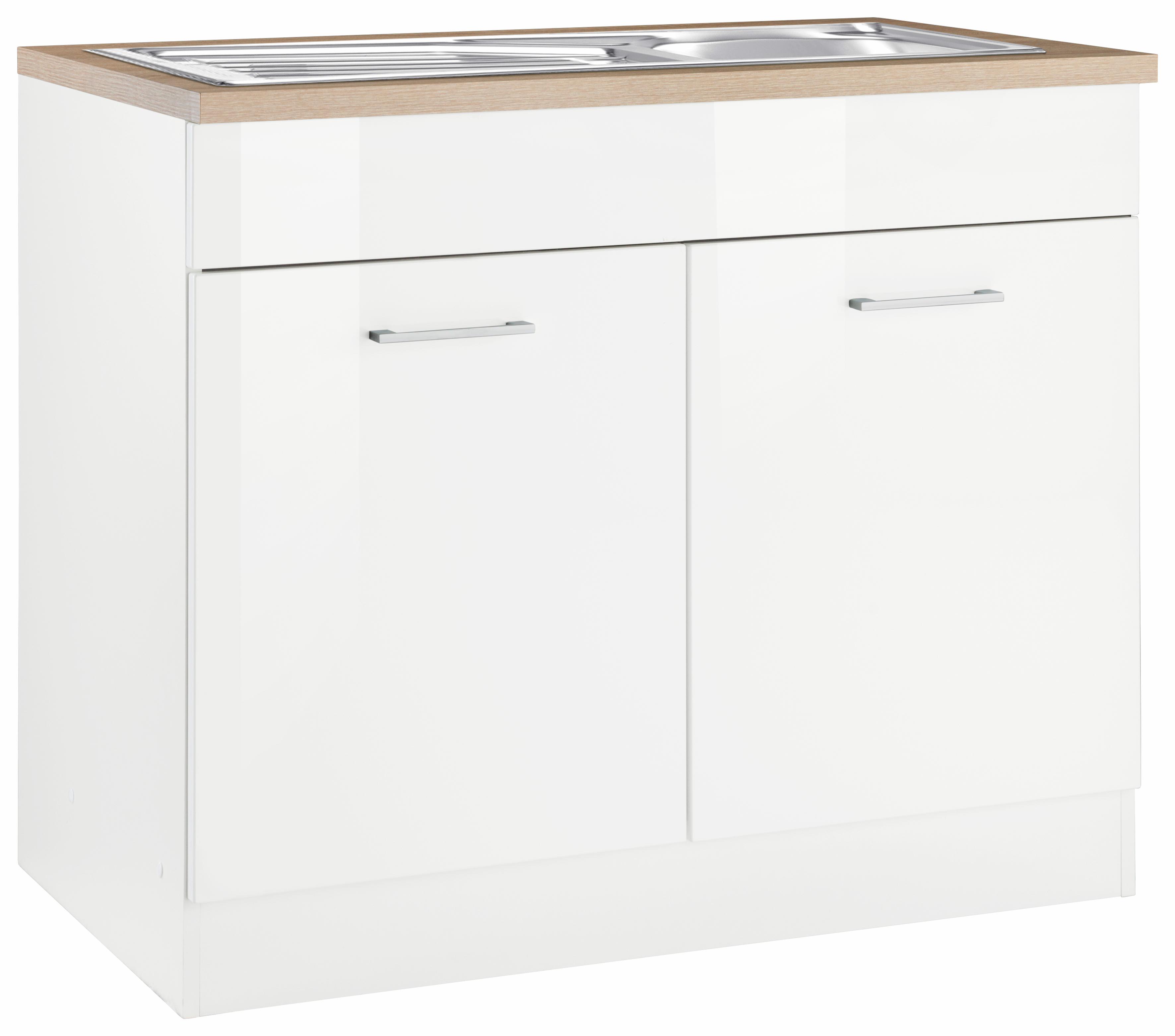 Spülenschrank KOCHSTATION "KS-Utah", weiß (weiß hochglanz), B:100cm H:85cm T:60cm, Schränke, Spülenschrank, Breite 100 cm