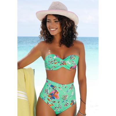 Bügel-Bandeau-Bikini-Top SUNSEEKER "Jam", Damen, Gr. 38, Cup E, bunt (türkis, bunt), Microfaser, bedruckt, floral, Bikini-Oberteile, mit Wickeloptik Image