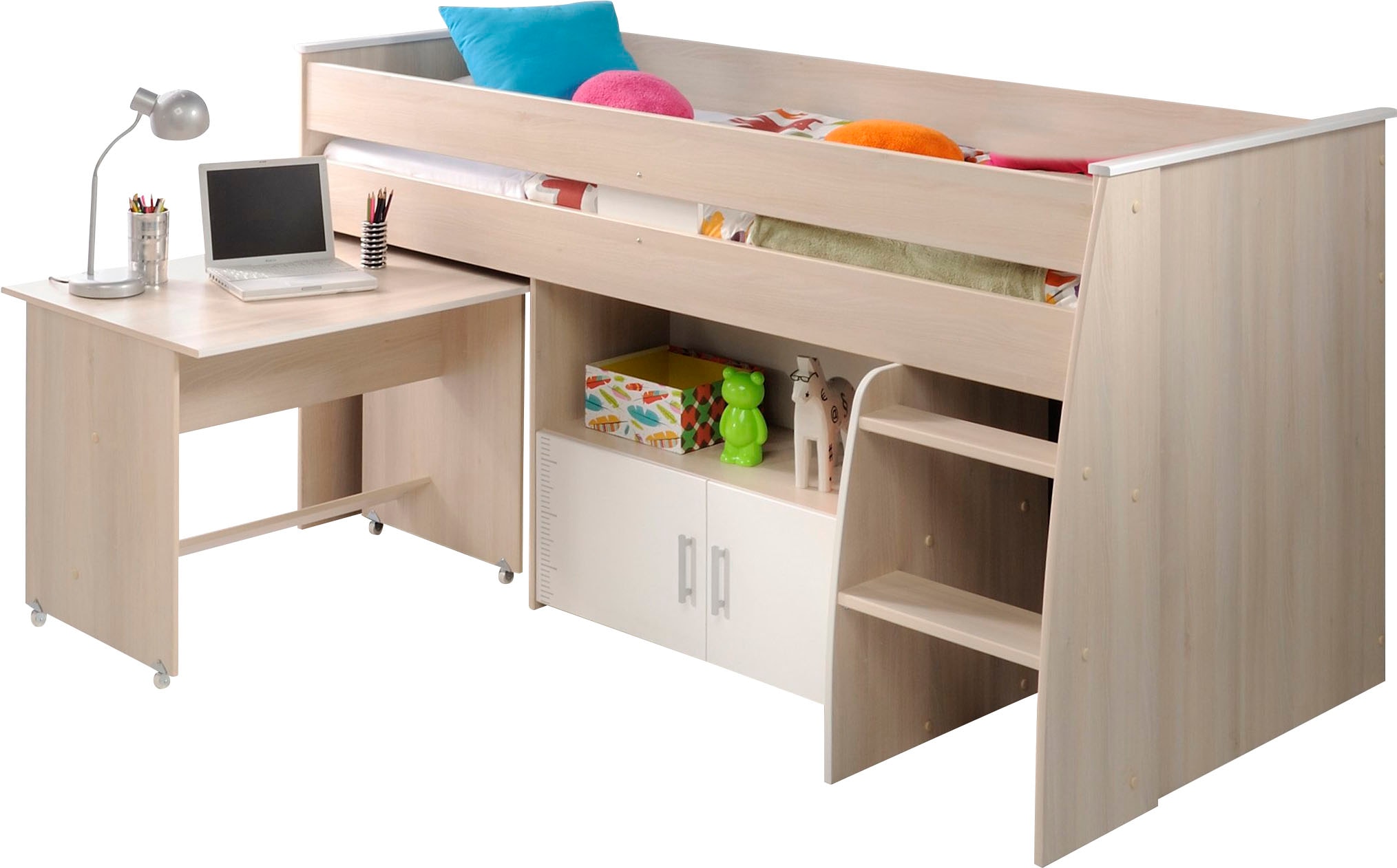 Hochbett PARISOT "Charly", weiß (akaziefarben, weiß), H:110cm, Hochbetten, Hochbett