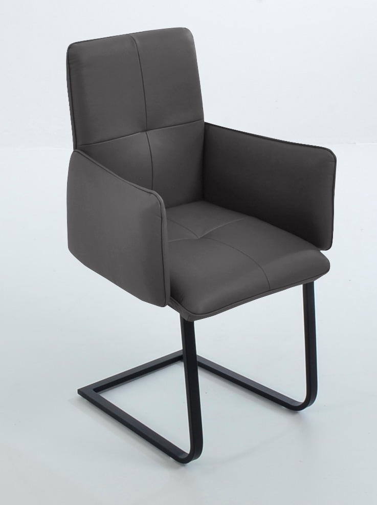 Freischwinger K+W KOMFORT & WOHNEN "6502", braun (mocca, schwarz), B:61cm H:90cm T:62cm, Stühle, Freischwinger, Freischwinger mit Armlehnen, Flachstahlkufe in schwarz