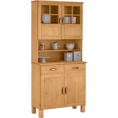 Küchenbuffet HOME AFFAIRE "Alby", beige (natur gebeizt, gewachst), B:85cm H:185cm T:38cm, Massivholz, Schränke, Breite 85 cm, 2 Glastüren Image