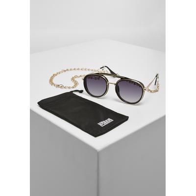 Sonnenbrille URBAN CLASSICS "Urban Classics Unisex Sunglasses Ibiza With Chain", Damen, Gr. one size, schwarz (schwarz, gold), Brillen
