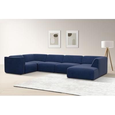 Wohnlandschaft RAUM.ID "Merid U-Form, jederzeit durch Module erweiterbar, B/T/H: 367/206/70 cm", blau, B:367cm H:70cm T:206cm, Struktur fein (100% Polyester), Samtoptik (100% Polyester), Samtcord (92% Polyester, 8% Polyamid), Sofas, als Modul oder... Image