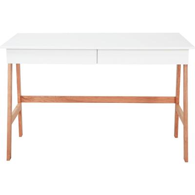 Schreibtisch ANDAS "Herdis", weiß (weiß, natur, natur, weiß), B:120cm H:77cm T:60cm, MDF, Beine Heveaholz, Tische, mit 2 grifflosen Schubladen