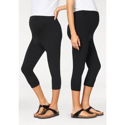 Umstandsleggings NEUN MONATE "2er Pack Capri Hosen für Schwangerschaft und Stillzeit", Damen, Gr. 36/38, N-Gr, schwarz, Jersey, Obermaterial: 95% Baumwolle, 5% Elasthan, unifarben, Basic, eng, Hosen, in Caprilänge