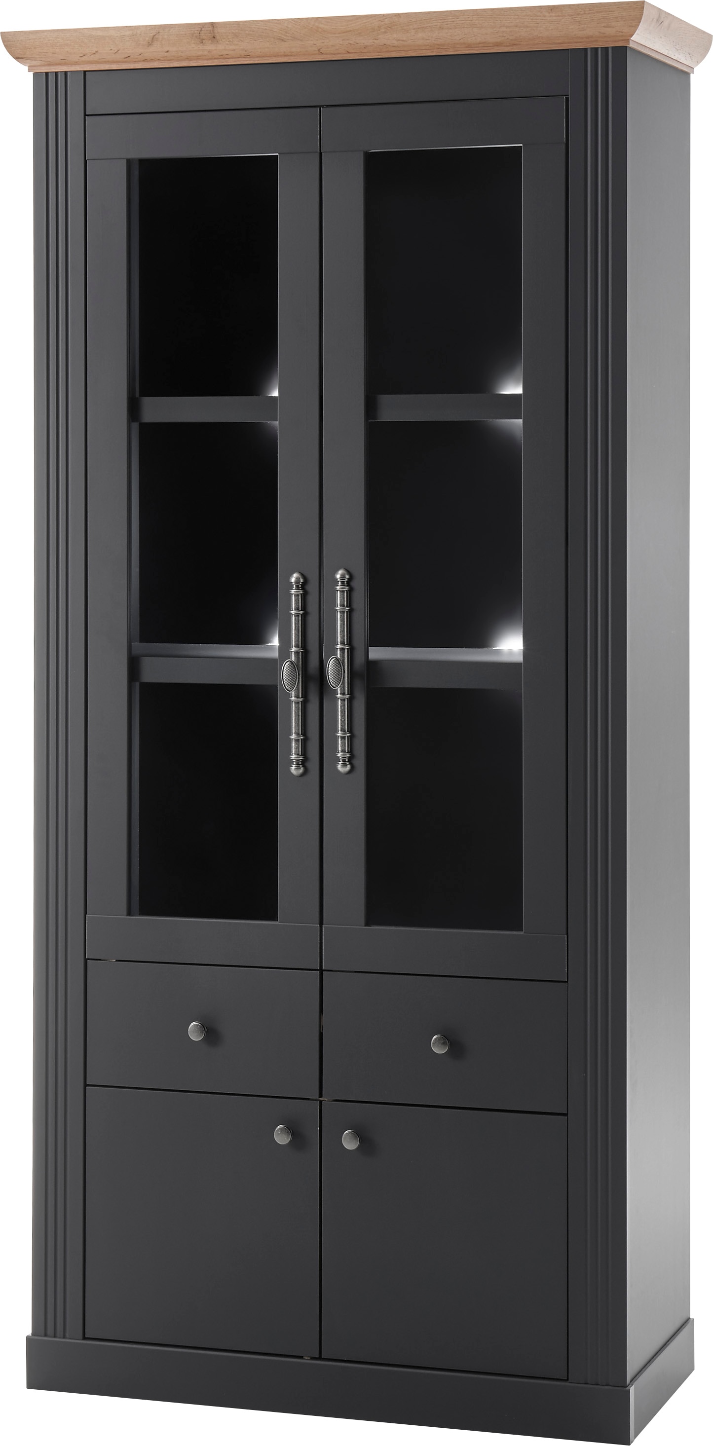 Vitrine OTTO HOME "Westminster BESTSELLER", grau (dunkelgrau, wotan eiche), B:97cm H:202cm T:42cm, FSC-zertifizierter Holzwerkstoff, Schränke, Vitrinenschrank, im romantischen Landhausstil