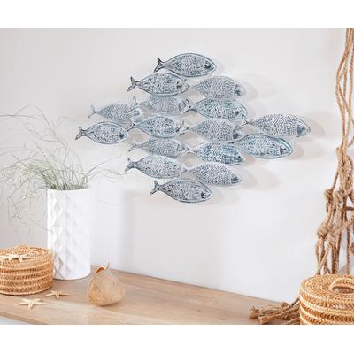 Wanddekoobjekt HOME AFFAIRE "Fische", blau (blau, weiß), B:77cm H:45cm T:4cm, Metall, Wanddekoobjekte, Wanddeko aus Meta