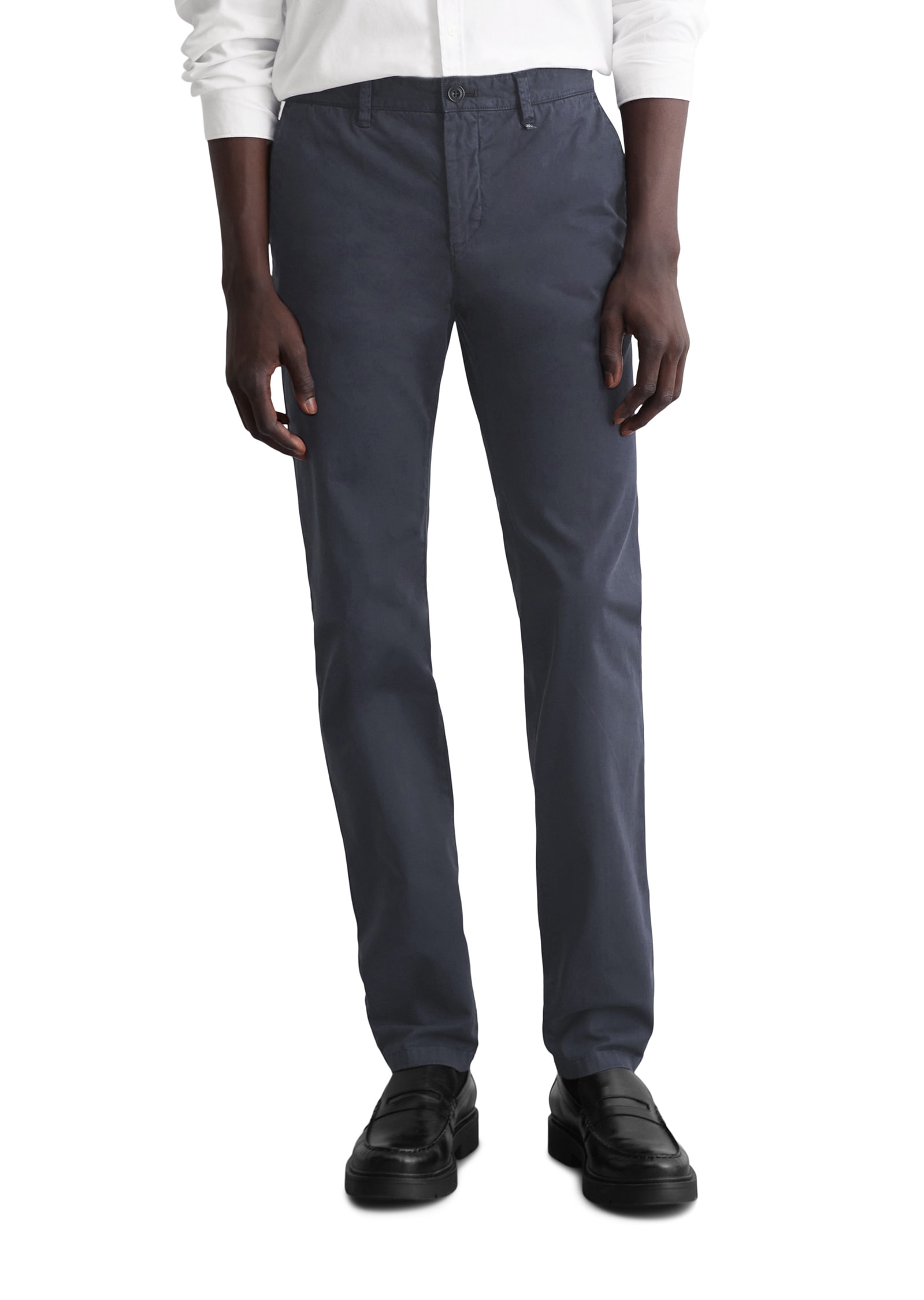 Chinohose MARC O'POLO "aus Bio-Baumwoll-Twill", Herren, Gr. 33/36, Länge 36, blau (blaubird), Obermaterial: 97% Baumwolle, 3% Elasthan, unifarben, slim fit normal, Hosen Chinohose