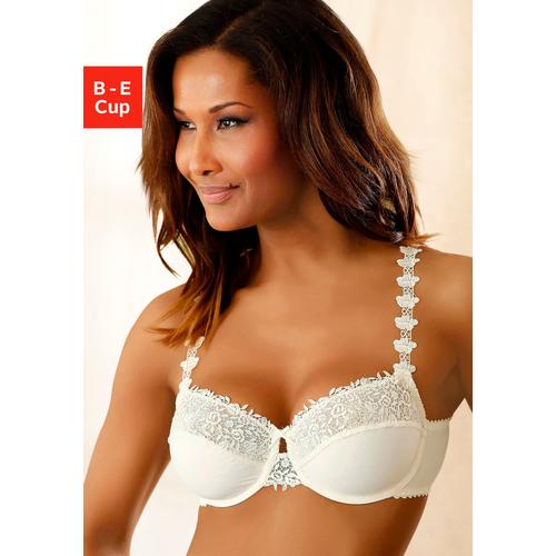 Bügel-BH NUANCE Gr. 75, Cup B, beige (creme) Damen BHs BH Bügel-BH Dirndl-BH Hochzeitsdessous Hochzeitswäsche Spitzen-BH Spitzenwäsche Balconette-BH Trachtenwäsche mit schöner Stickereispitze am Obercup und den Trägern, Dessous
