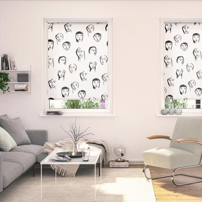Seitenzugrollo LICHTBLICK ORIGINAL "Rollo Klemmfix, ohne Bohren, blickdicht, Faces - Schwarz", schwarz (schwarz, weiß), B:100cm H:150cm, Polyester, Rollos Image