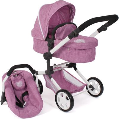 Kombi-Puppenwagen CHIC2000 "Linus, Jeans Pink" Puppenwagen rosa (jeans pink) Kinder Puppenwagen -trage mit Babywanne und Autositz