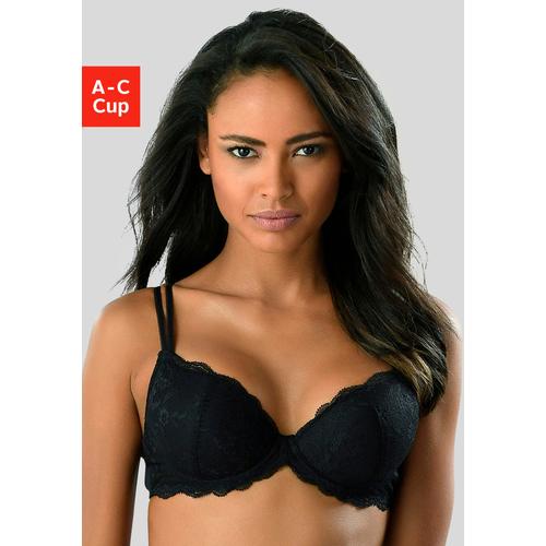 Push-up-BH VIVANCE Gr. 75, Cup A, schwarz Damen BHs BH Hochzeitsdessous Hochzeitswäsche Push-up-BH Spitzen-BH Spitzenwäsche Spitzen-BHs mit 2 Tragevarianten, Dessous