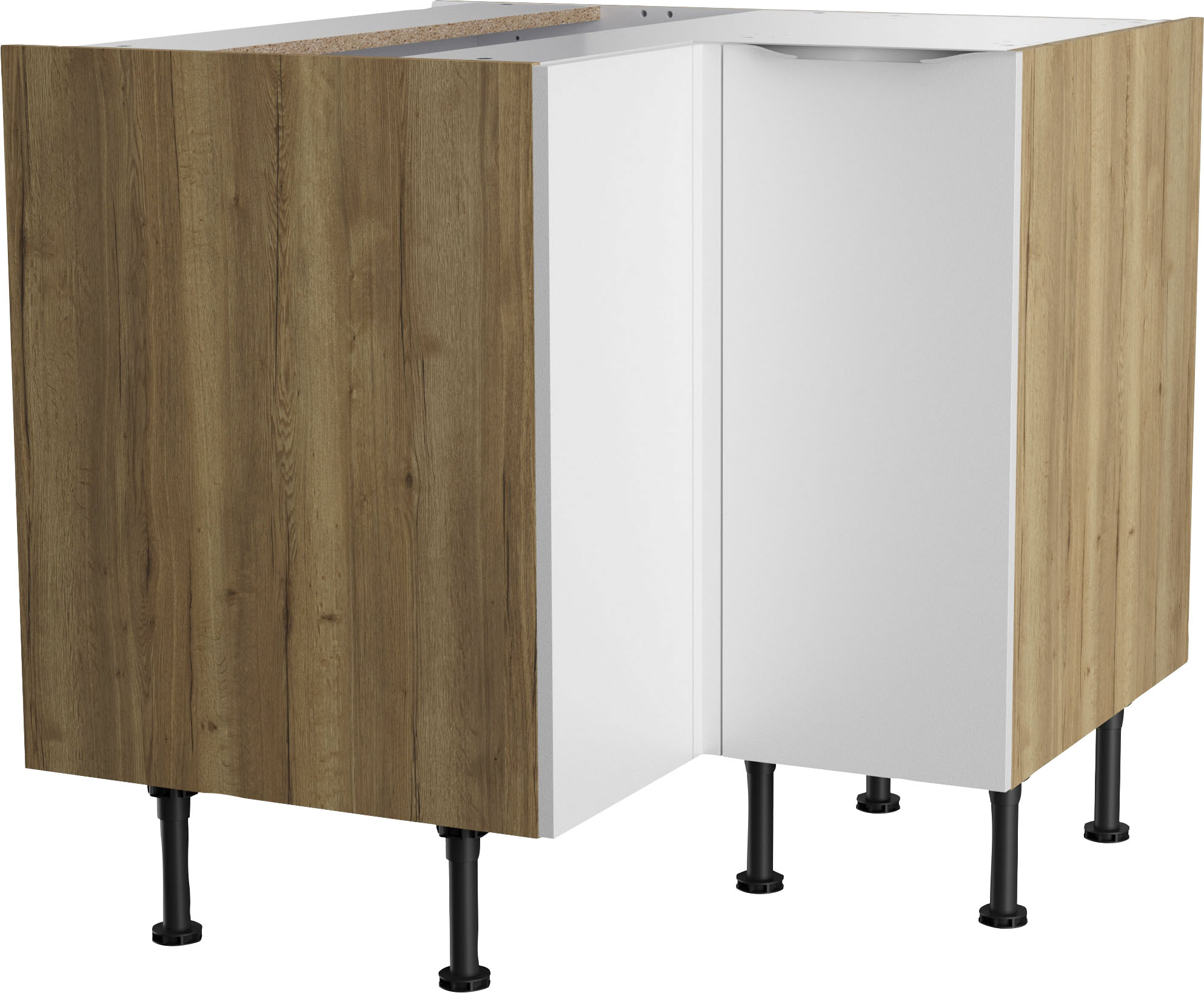 Eckunterschrank KOCHSTATION "KS-Aken", weiß (weiß, wildeiche nachbildung), B:90cm H:87cm T:58,4cm, Schränke, Eckunterschrank