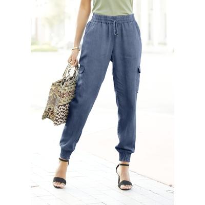 Schlupfhose LASCANA, Damen, Gr. 42, N-Gr, blau (denim, blau), Web, Obermaterial: 100% Lyocell, washed, casual, figurumspielend lang, Hosen, in Denim-Optik mit Cargotaschen, leicht und luftig Image