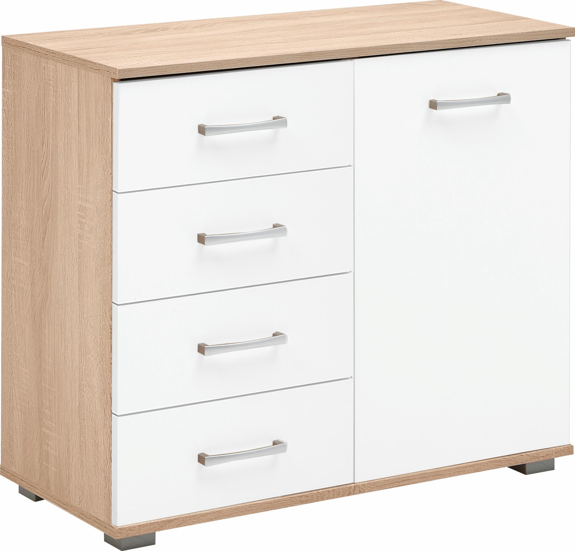 Kombikommode PRIESS "Barcelona mit 4 Schubkästen und Tür in 6 Farben", weiß (struktureichefarben hell, weiß), B:82cm H:71cm T:38cm, Holzwerkstoff, Sideboards, Kombikommode Image