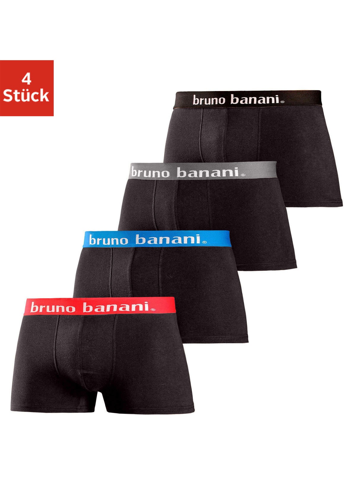 Boxer BRUNO BANANI "Boxershorts für Herren", Herren, Gr. L, schwarz, Jersey, Obermaterial: 95% Baumwolle, 5% Elasthan, unifarben, Unterhosen, mit Kontrast-Webbund Image