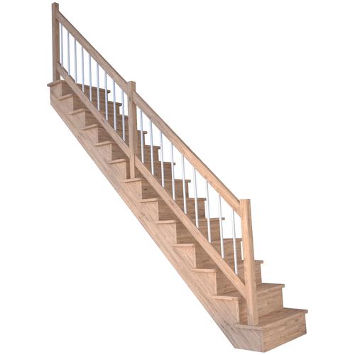 „STARWOOD Systemtreppe „“Massivholz Lindos, Holz-Edelstahl Weiß““ Treppen Durchgehende Wangenteile Gr. gerade, beige (natur, weiß) Treppen“