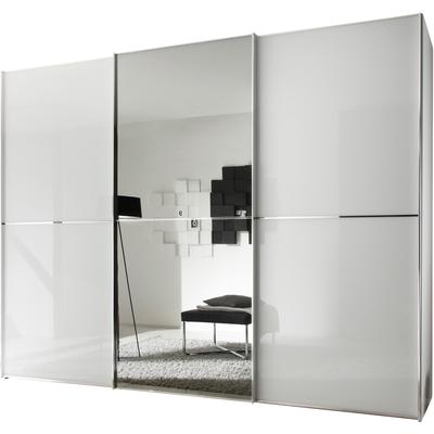 Schwebetürenschrank STAUD "Sinfonie Plus, edles Design in hochwertiger Qualität, Made in Germany", weiß (alpinweißglas), B:280cm H:222cm T:68cm, Holzwerkstoff, Schränke, Mit kombinierter Glas-Spiegel-Front, viele Varianten Image