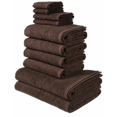 Handtuch Set MY HOME "Inga, Duschtücher, Handtücher, Gästetücher, Seiftücher", braun, 10 tlg., Walkfrottee, Walkfrottee, Obermaterial: 100% Baumwolle, Handtuch-Sets, Handtücher mit feiner Bordüre, 100% Baumwolle, einfarbig, weich Image