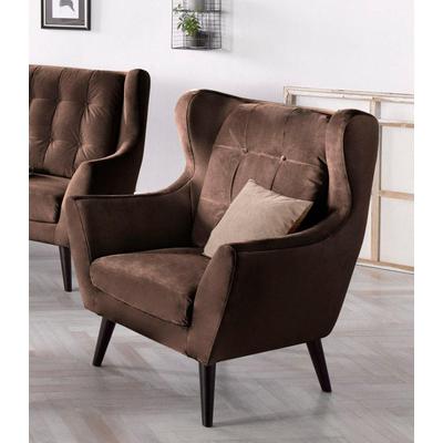 Ohrensessel ANDAS "Hemmink, Sessel, Loungesessel", braun (braun, beige), B:90cm H:107cm T:94cm, Struktur (94% Polyester, 6% Polyacryl), Samtvelours (100% Polyester), Luxus-Microfaser (100% Polyester), Sessel, mit Knopfheftung Image